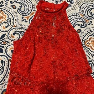 Long Halter Neck Lace Dress